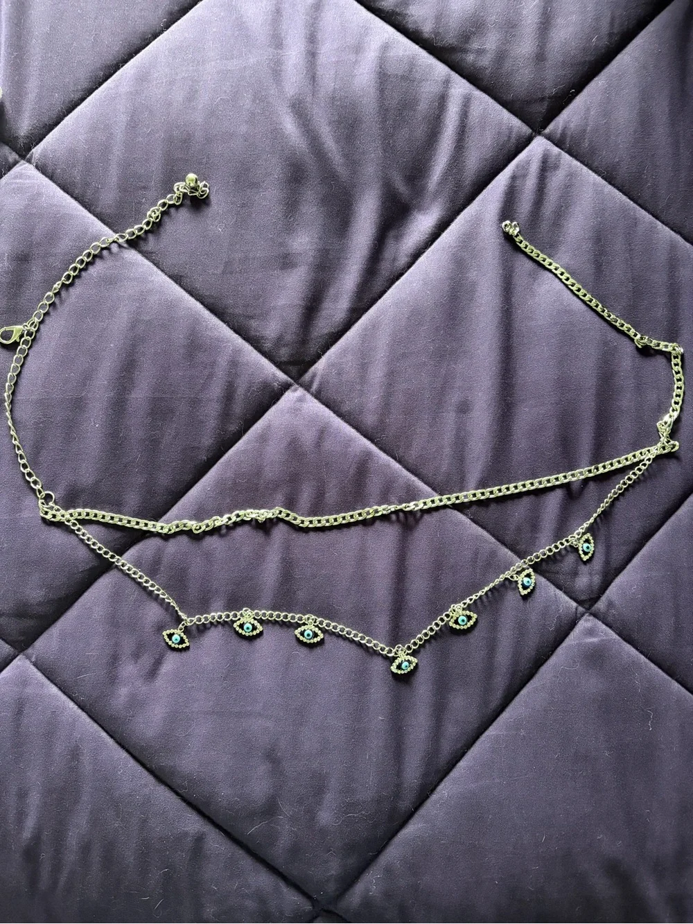 Layered Silver-Tone Belt Chain with Blue Evil Eye Charms - Women Accessories